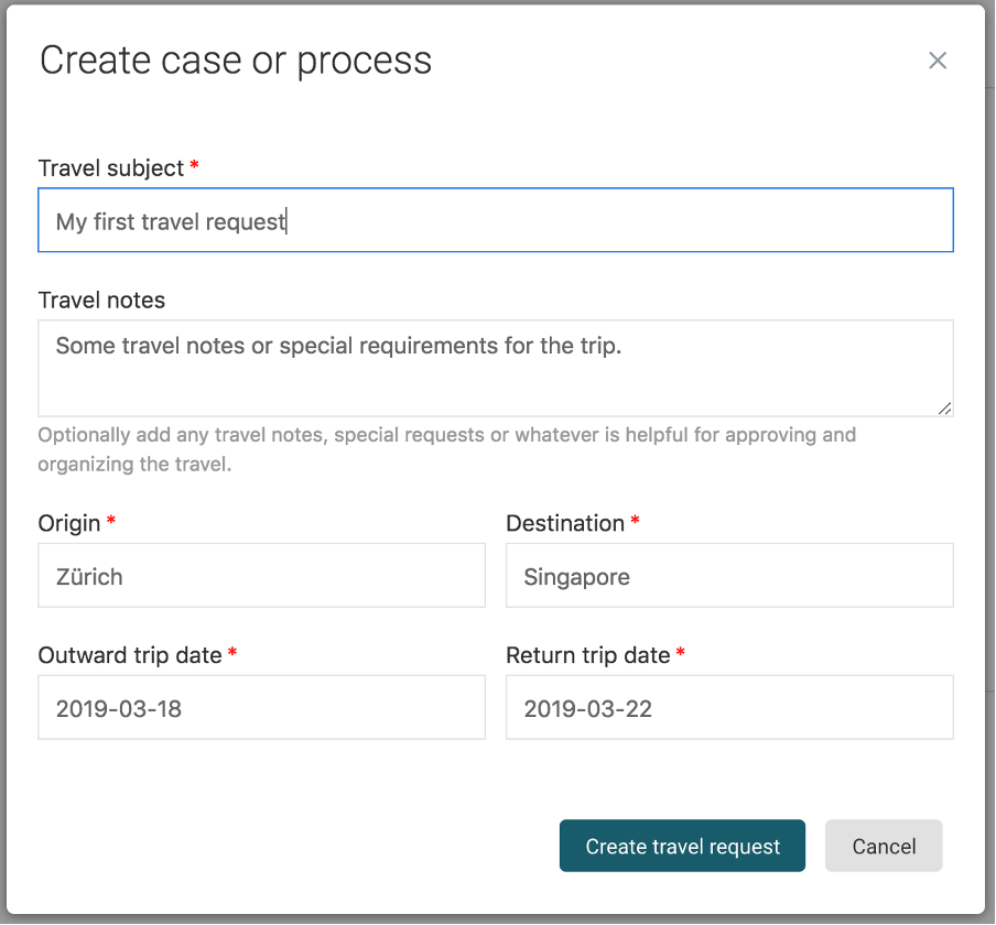 Create dialog