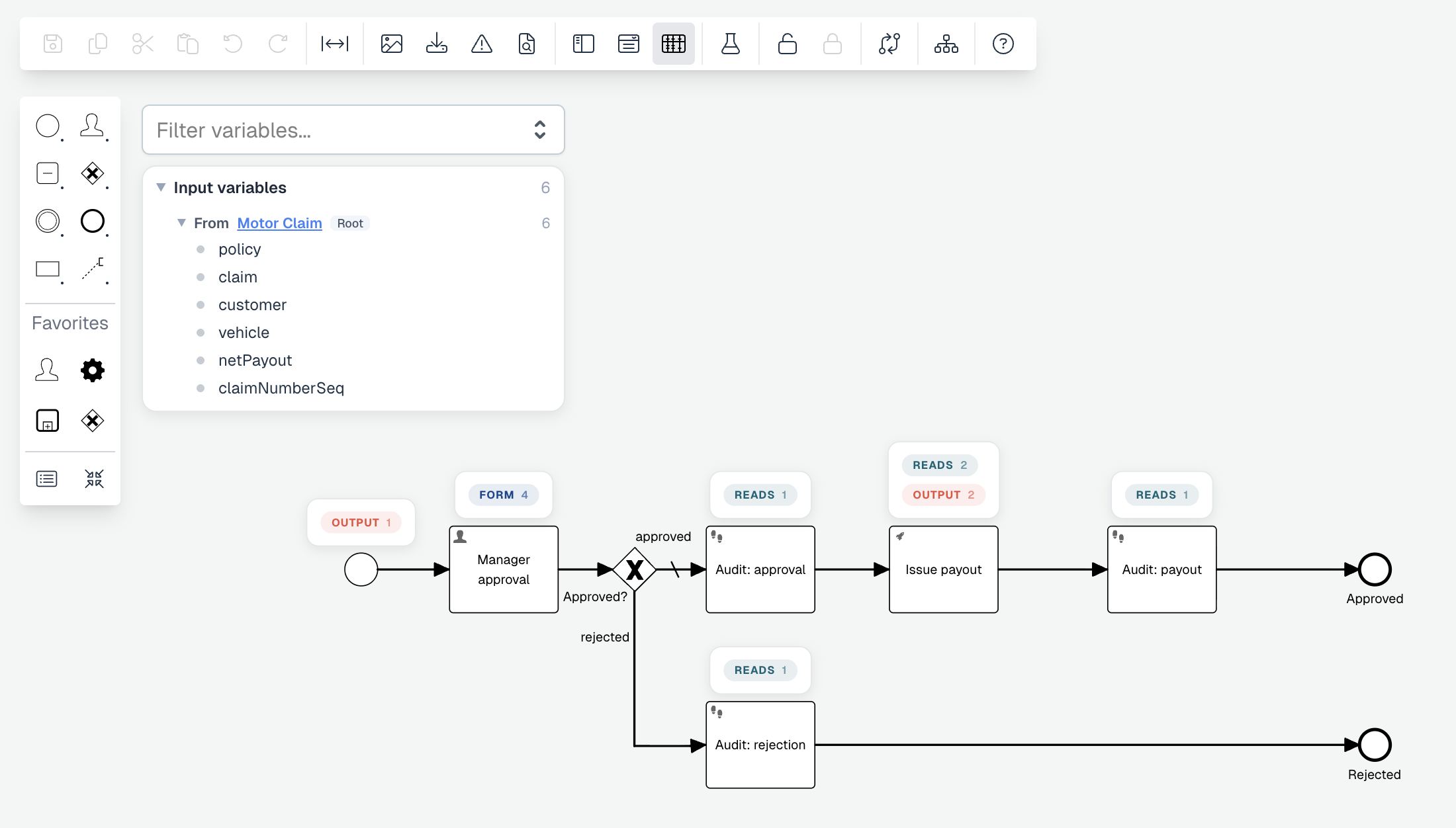 210 design bpmn variable view