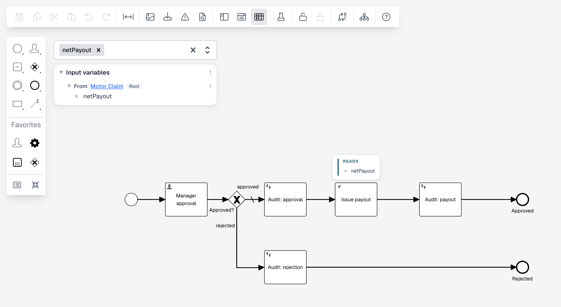 210 design bpmn variable view filtered