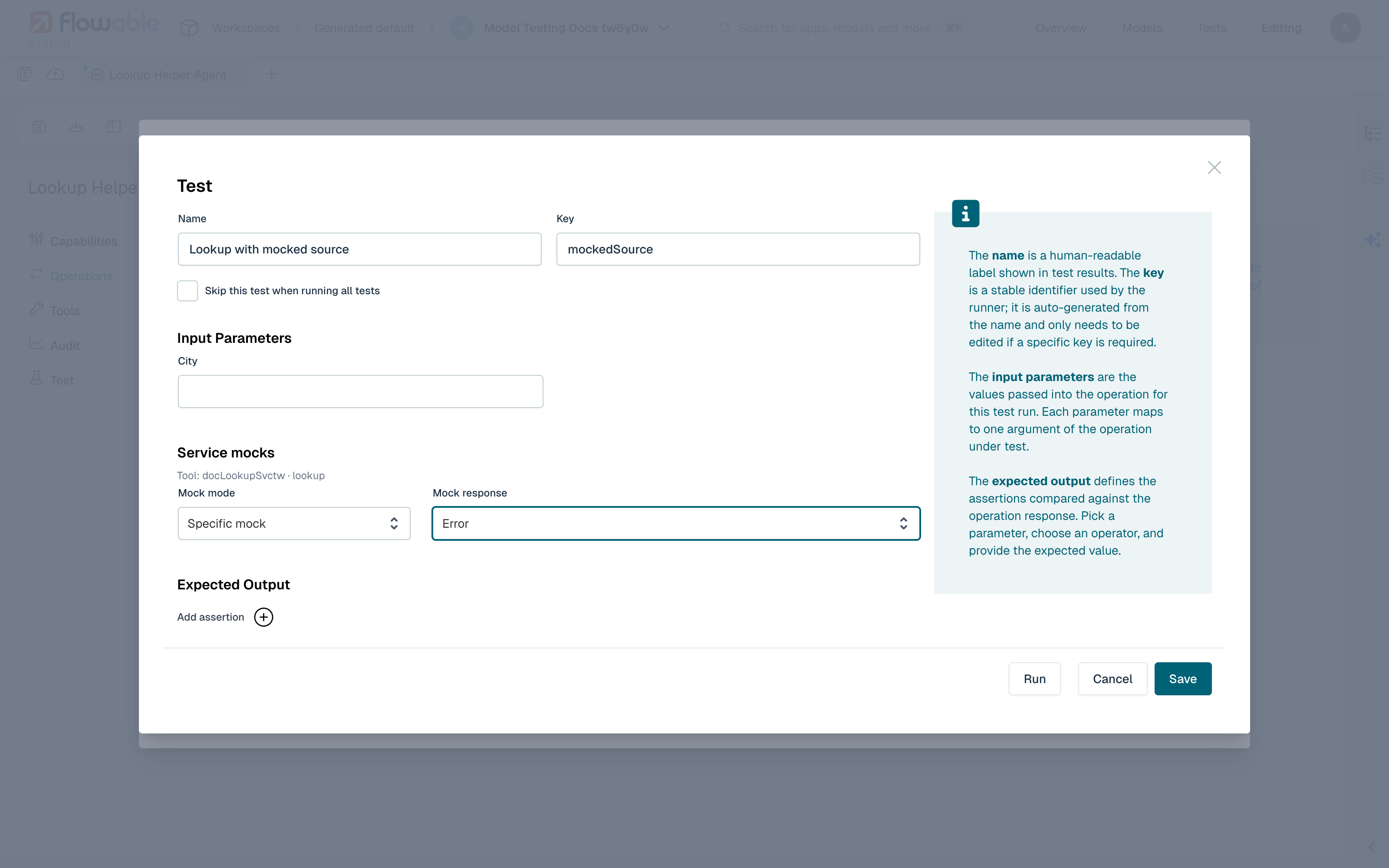 Configuring service mocks for an agent test