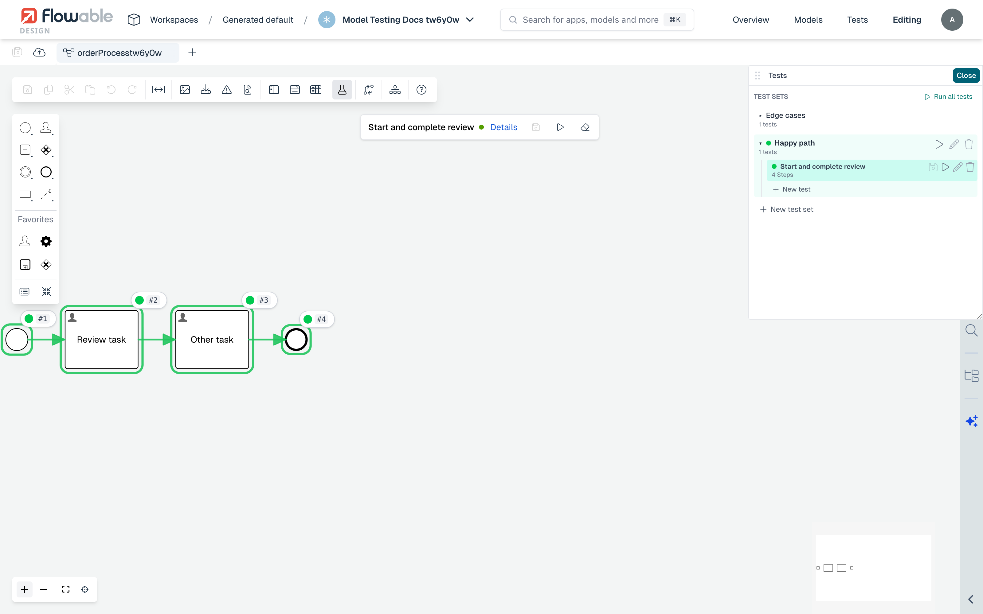 A passing process test with completed pins on the diagram