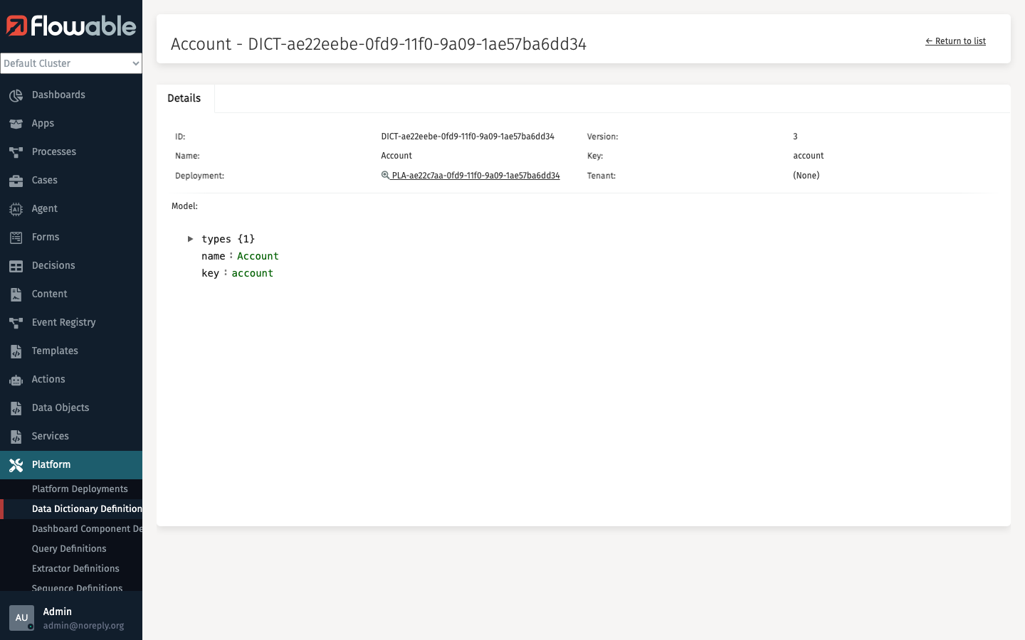 Data Dictionary Definition Details