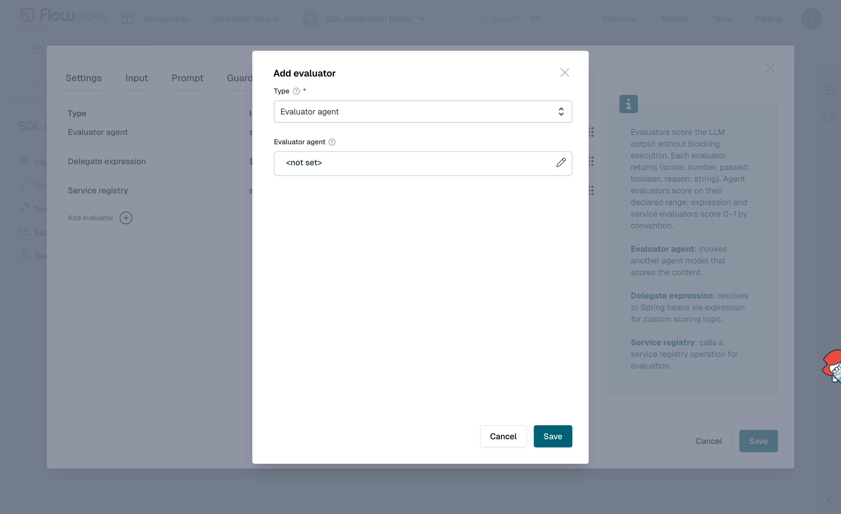 Adding an evaluator agent to another agent's operation