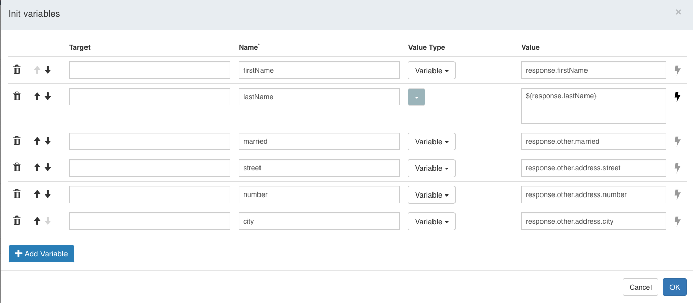Init Variables Mapping Example Configuration