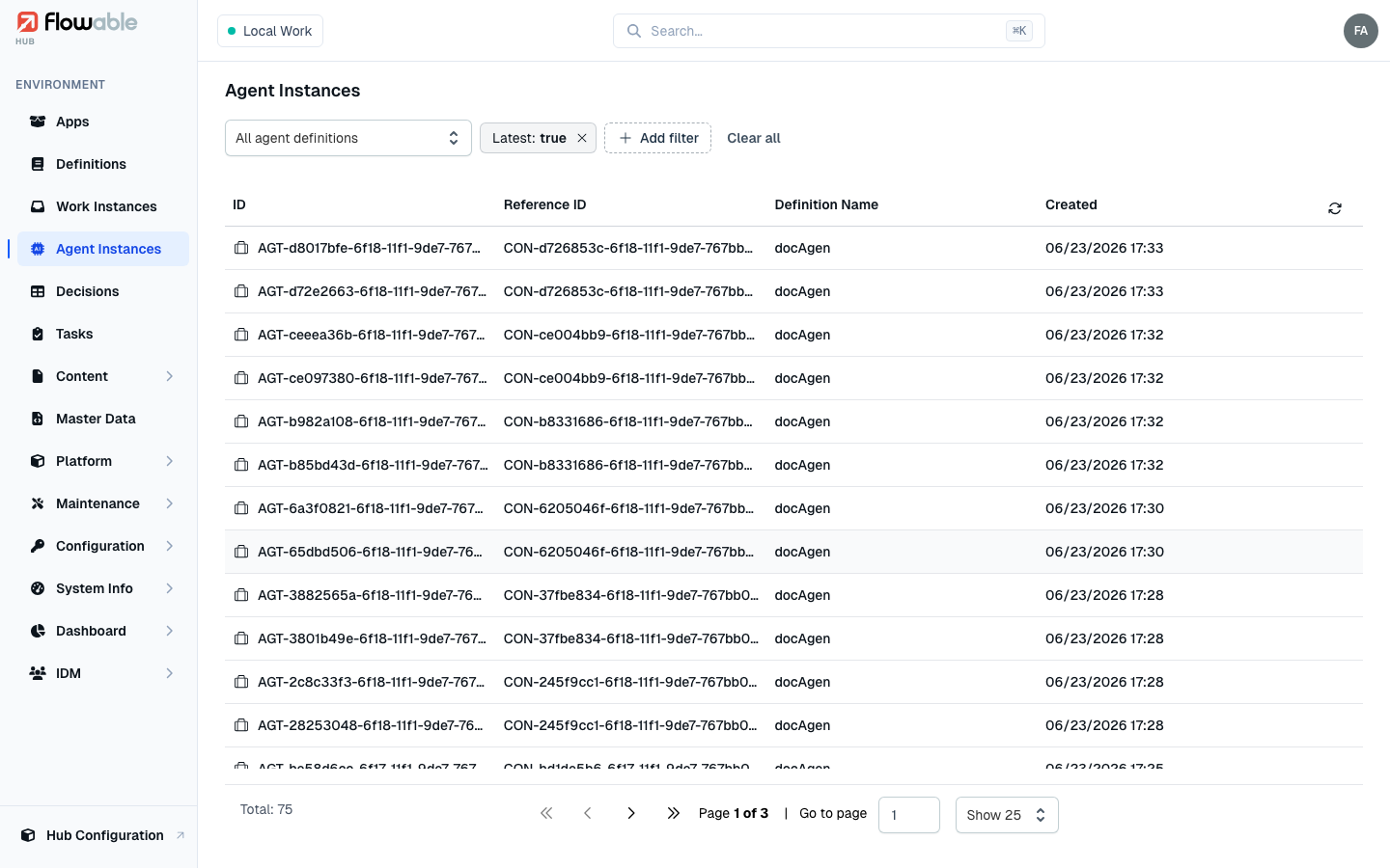 The list of agent instances