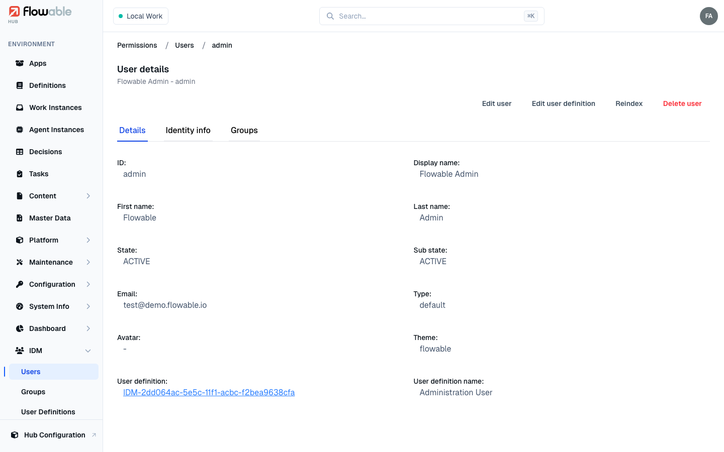 A user detail view