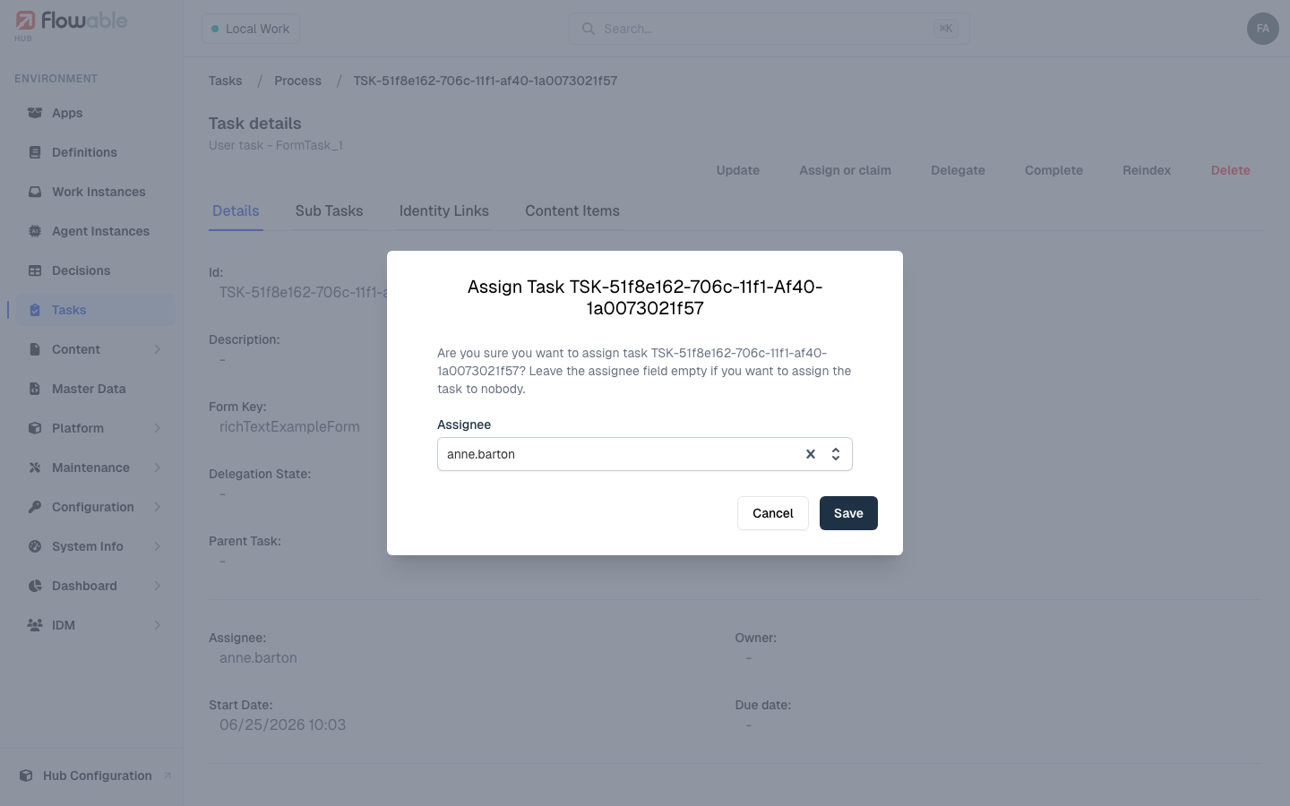 The assign task dialog