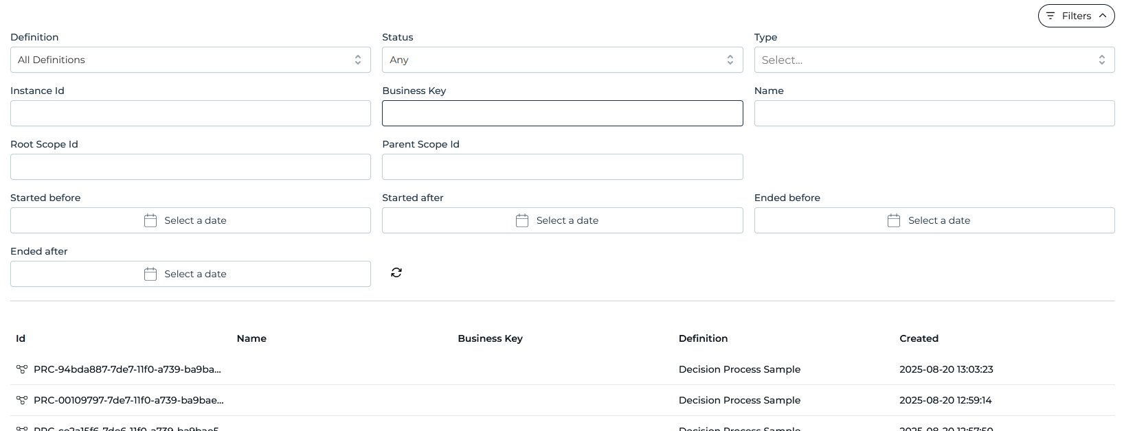 work instances screen