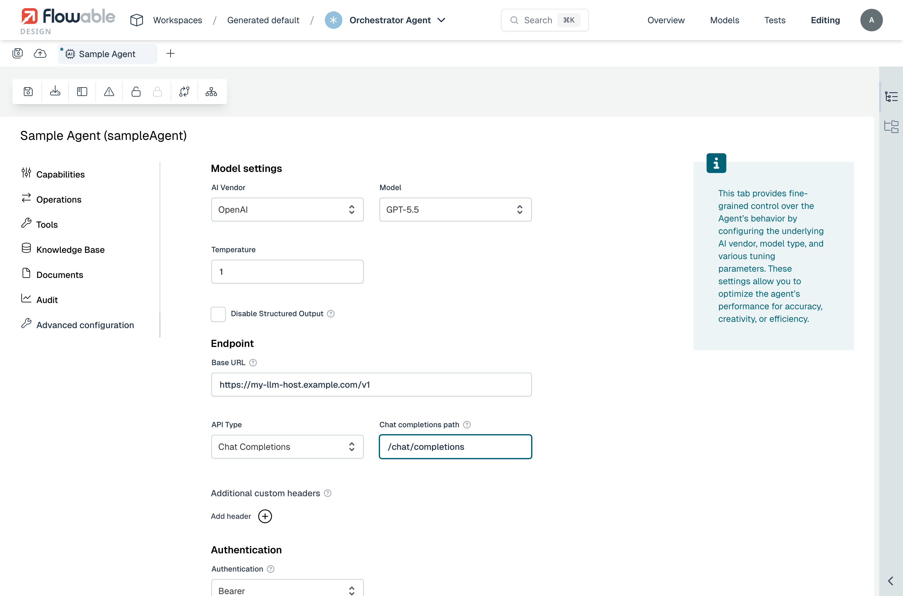 Custom endpoint configuration for an OpenAI-compatible provider