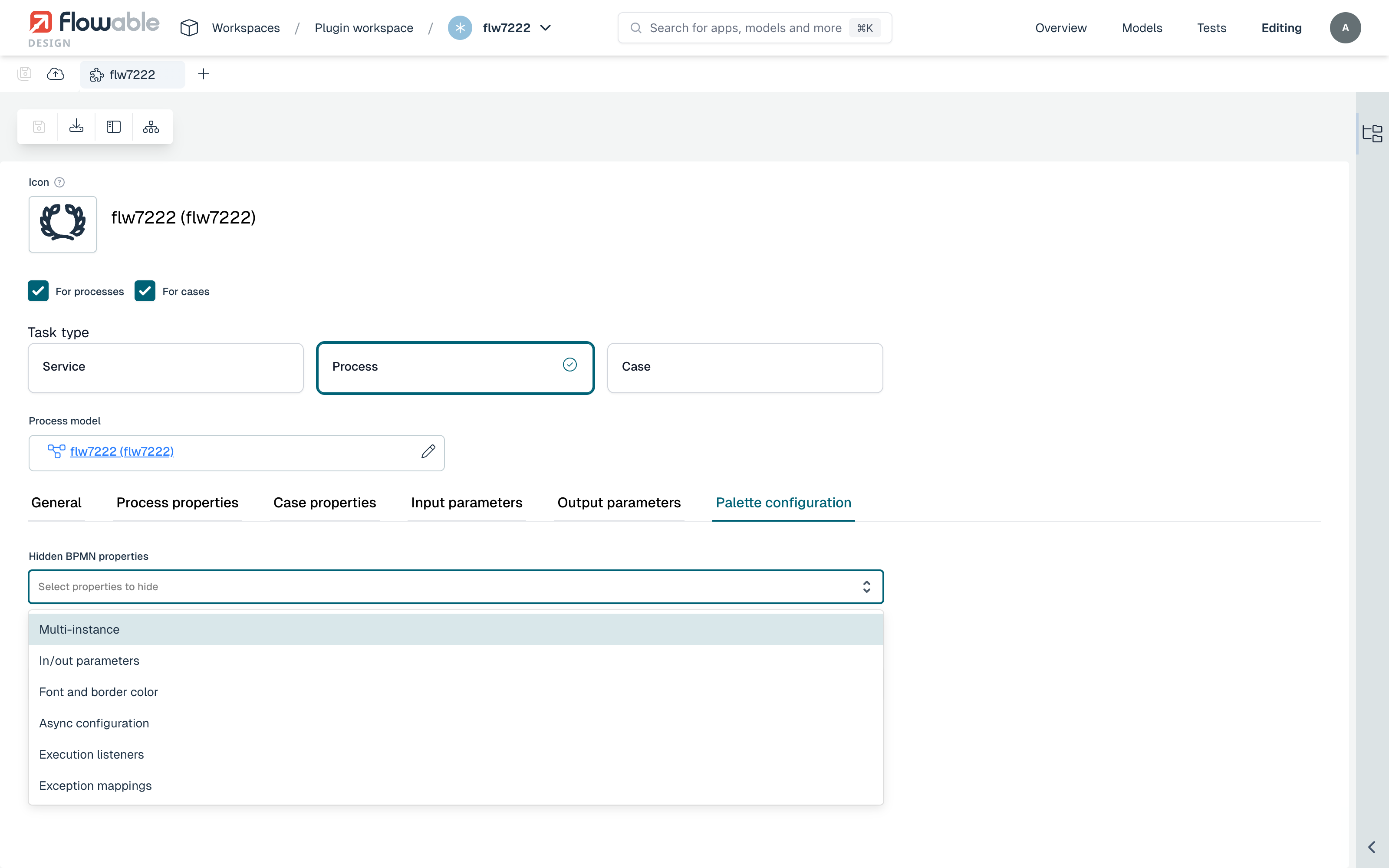 Plugin task palette configuration