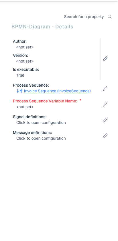 Process diagram properties showing the linked sequence and variable name