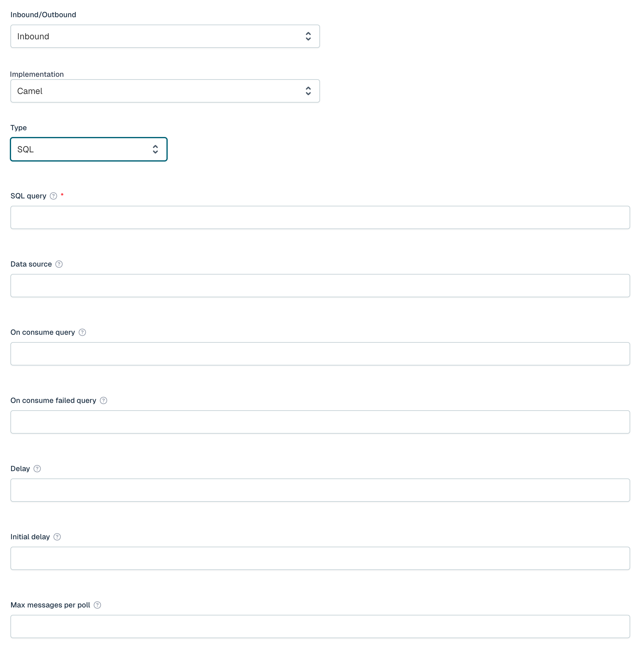 Camel SQL Inbound Channel UI