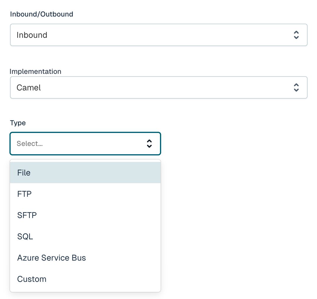 Camel Inbound Type Selection UI