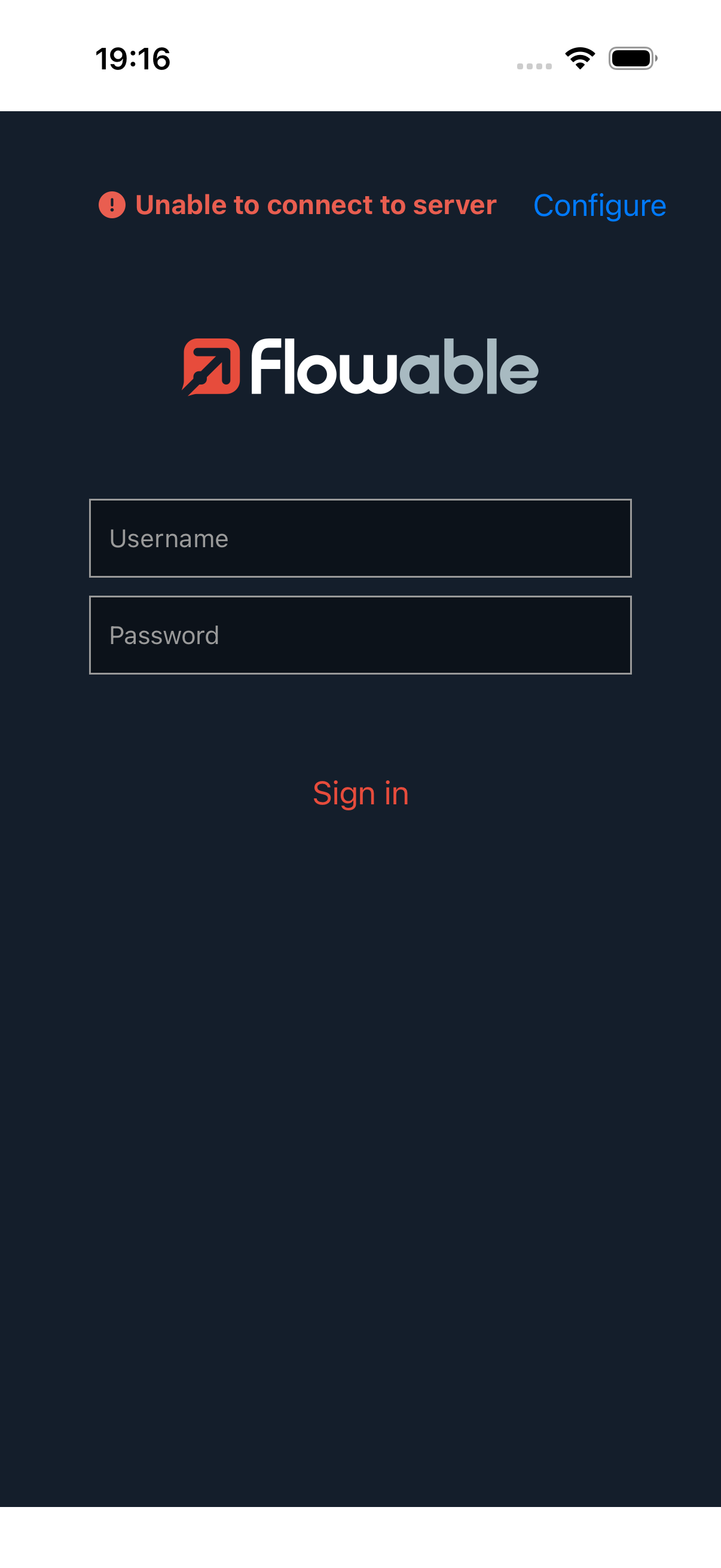Login screen