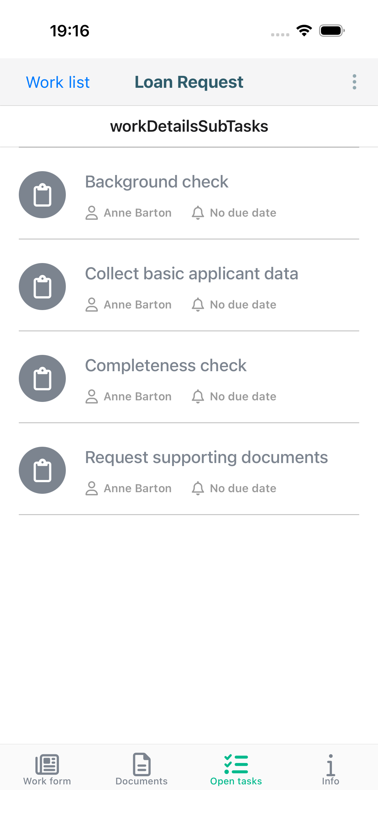 Work open tasks tab